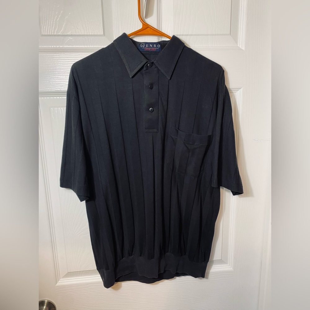 Vintage Enro Cotton Mist Men’s Black Striped slim fit polo size medium